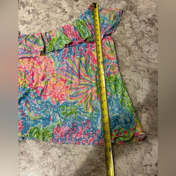 Lilly Pulitzer Women’s One Shoulder Ruffle Top Short Sleeve Multicolor Medium - Picture 9 of 10
